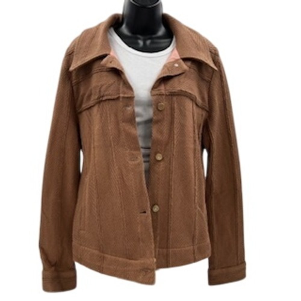 Heroic Womens Brown Textured Button Up Utility Jacket Size XL NWT